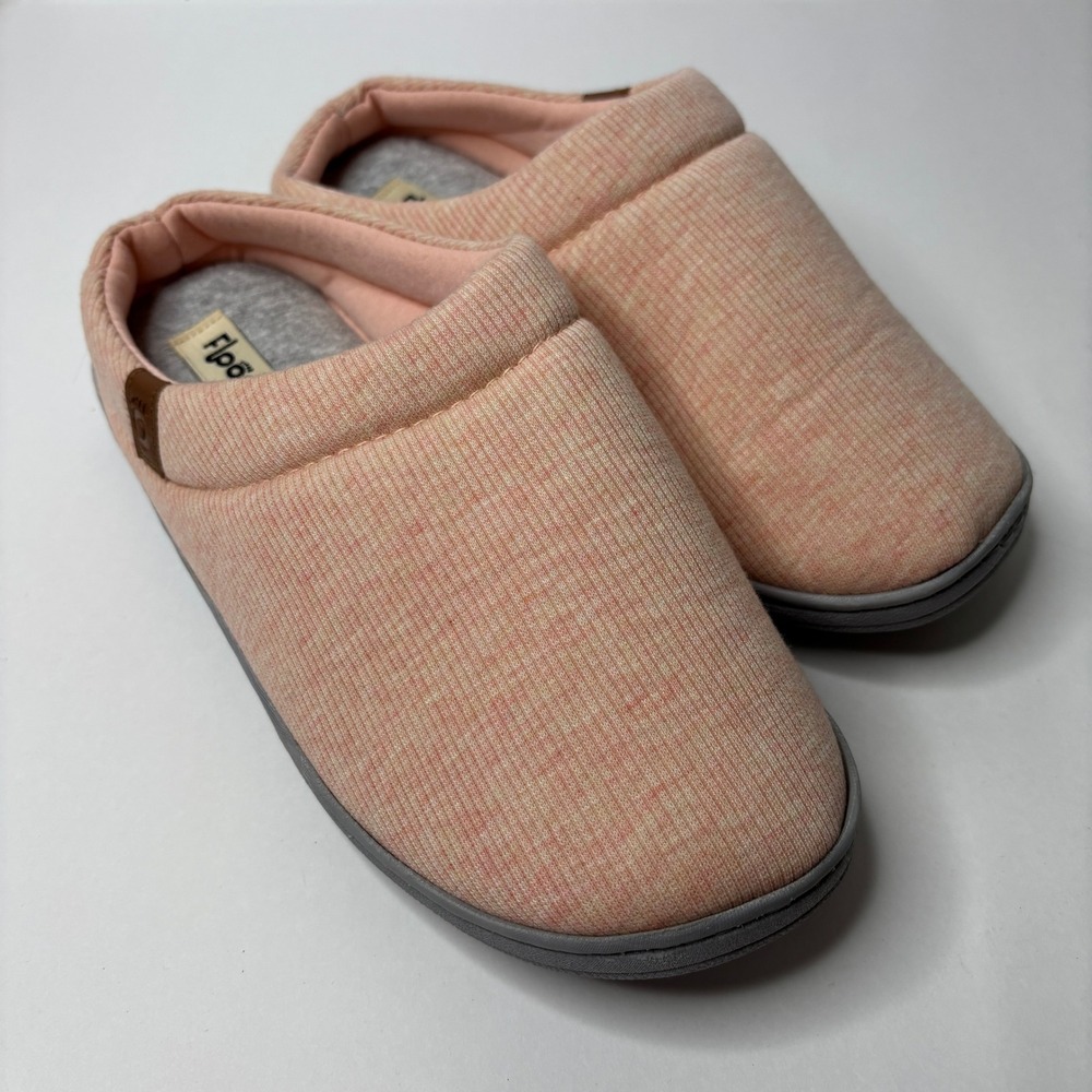 Floopi Women's Ribbed Knit Clog Slippers Pink Peach Size Large 9-10 Indoor Shoes